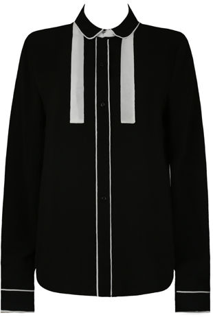 Black Contrast Neck Tie Up Shirt Tops