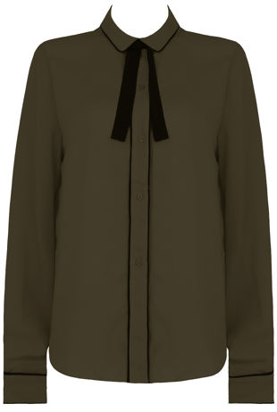 Khaki Contrast Neck Tie Up Shirt Tops