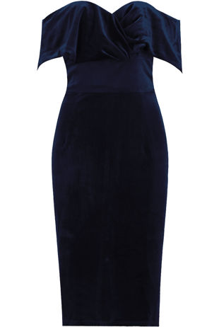 Black Pleated Off Shoulder Midi Dress