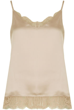 Beige Satin Lace Trims Cami
