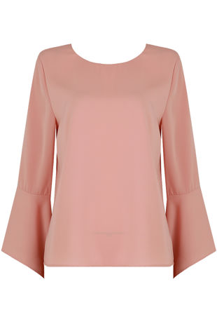 Pink Back Button Up Bell Sleeve Tops