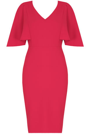 Wing Sleeve Back Slit Midi Dress in Fuchsia
