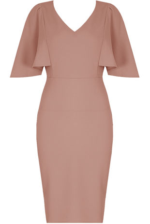 Bell Sleeve Back Slit Midi Dress in Rose