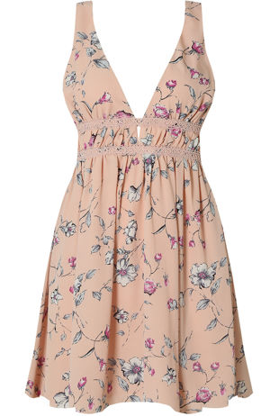 Contrast Floral Back Zip Up Shift Dress in Pink