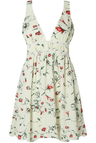 Contrast Floral Back Zip Up Shift Dress in White