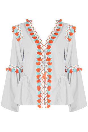 Pleated Front Tie Up Fringed Shirt