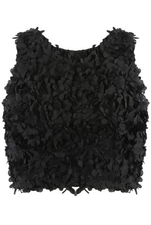 Black Chiffon Petals Trim Crop Top 