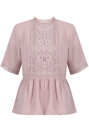 Rose Lace Trim Peplum Tops