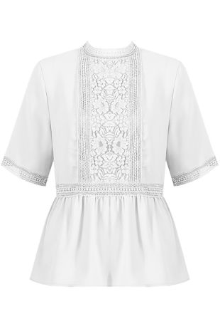 White Lace Trim Peplum Tops
