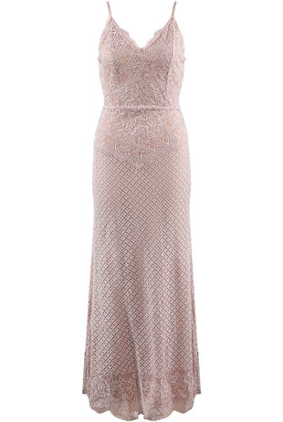 Lace Intricate Lined Maxi Dress in Rose
