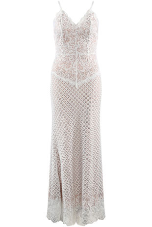 Lace Intricate Lined Maxi Dress in White 
