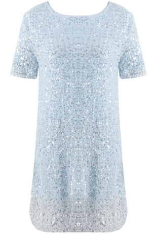 Sequin Short Sleeve Mini Dress in Sky