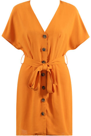 Mustard Button Tie Up Dress