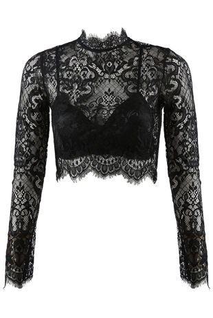Black Lace Intricate Scallop Top