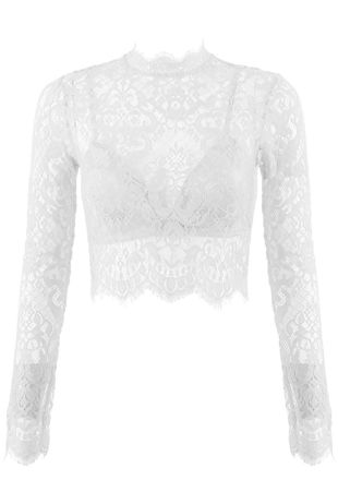 White Lace Intricate Scallop Top