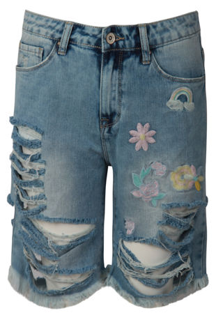Washed Denim Ripped Knee Shorts