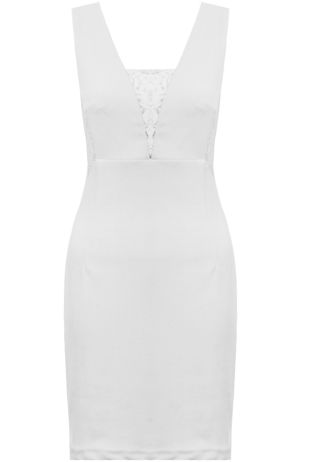 White Floral Lace Back Zip Up Bodycon Dress