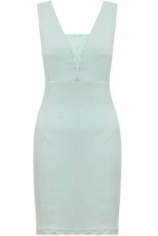 Mint Floral Lace Back Zip Up Bodycon Dress