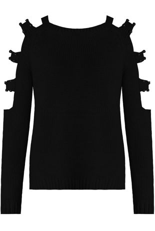 Black Pearl Cold Shoulder Knitted Jumper