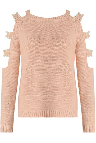 Rose Pearl Cold Shoulder Knitted Jumper
