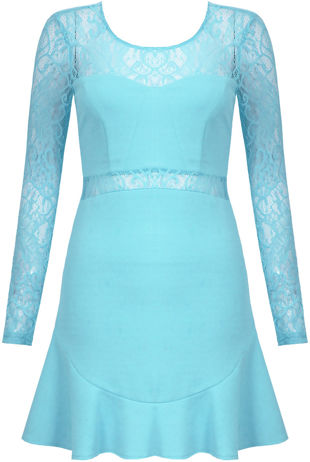 Light Blue Lace & Crepe Frill Hem Dress