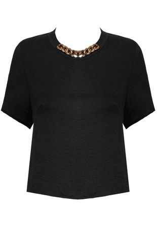 Black Satine Cropped Chain detail Top