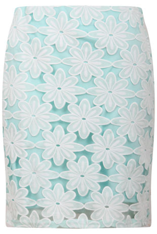 Green Crochet Floral Lace Knee Length Skirt