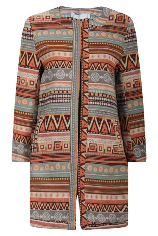 Green Tribal Aztec Print Overcoat