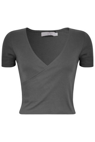 Grey Basic Wrap Front Crop Top