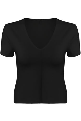 Black Deep Neck Crop Tops