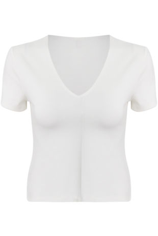 White Deep Neck Crop Tops