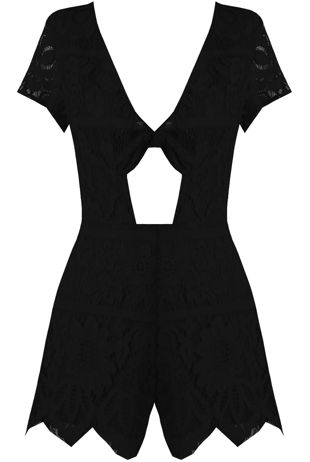 Lace Cut Out Bow Detail Playsuit in Black