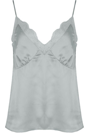 Grey Satin Lace Trim Cami Tops