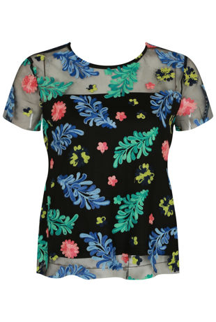 Embroidered Mesh Overlay Tops