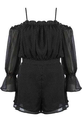 Black Polka Dot Off Shoulder Playsuit