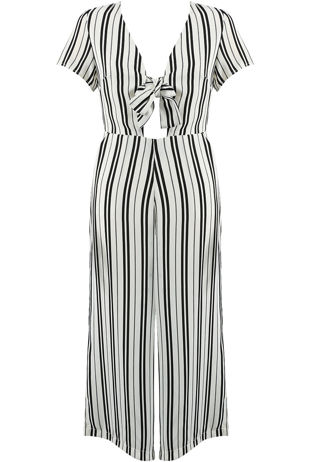 White Stripes Knot Front Jumpsuit 