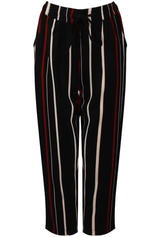 Black Stripe Tie Up Cropped Trousers