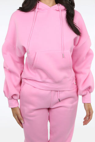 Pink Ruched Sleeve Hoodie & Ruched Joggers Set