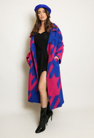 Royal Hounds tooth Wool Long Line Coat