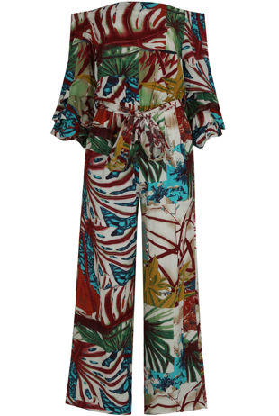 Contrast Floral Print Off Shoulder Jumpsuit 