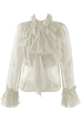 White Frilled Sheer Chiffon Pussy Bow Blouse