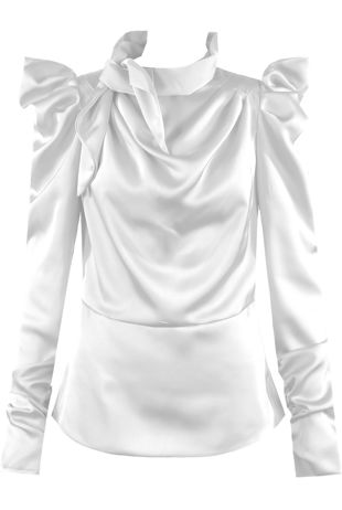 White Satin Structured Blouse With Neck Tie