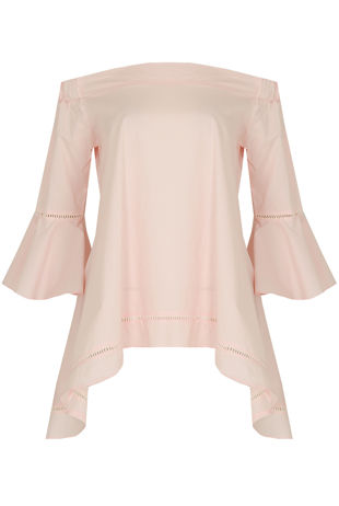 Off Shoulder Bell Sleeve Top in Rose