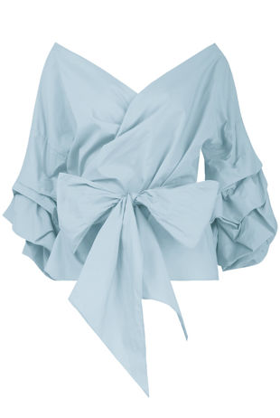 Sky Blue Cross Over Layered Sleeve Crop Tops