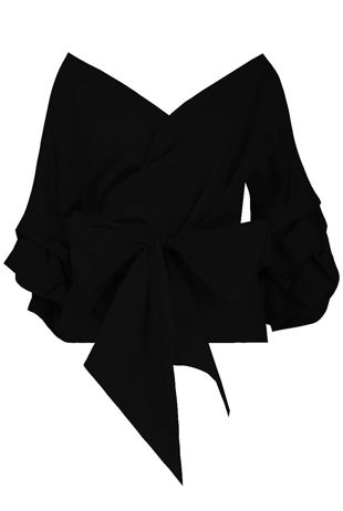 Black Cross Over Layered Sleeve Crop Tops