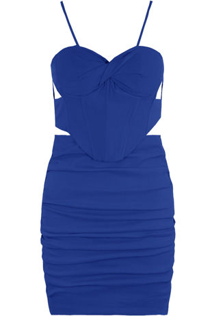 Royal Blue Twist Cut Out Crop Top & Ruched Skirt Set
