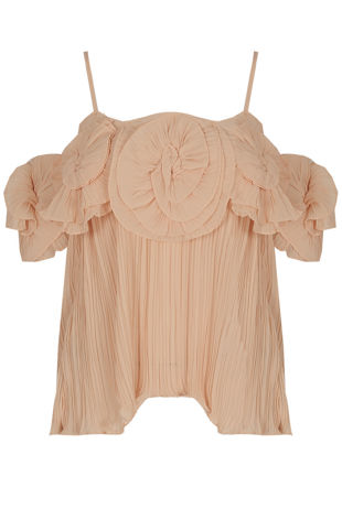 Rose Flower Crochet Pleated Crop Tops