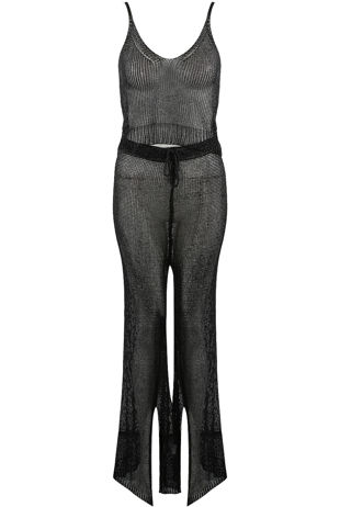 Black Metallic Knitted Crop Top
