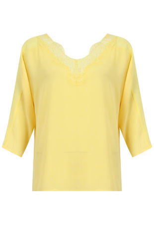 Yellow Low Back Lace Trim Tops