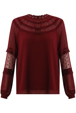 Wine Mesh Textured Lined Blouse